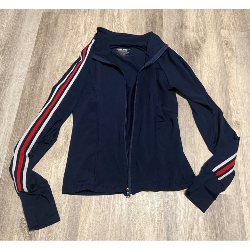 Bella Seamless Navy Blue Track Jacket Red White Racing Stripe Thumbhole W2074 S